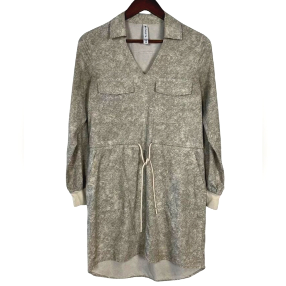 Athleta Heathered Light Gray Drawstring Midi Dress